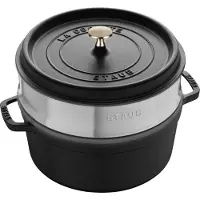 Staub Cocotte Bräter Kochtopf rund mit Dämpfeinsatz Schwarz 26 cm 4,6 l