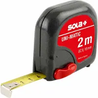 Sola Bandmass - UNI-MATIC - 2m / 16mm - Taschenbandmass mit Gürtelclip - Stahlband, gelb lackiert mit