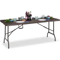 Relaxdays Gartentisch, Holzoptik, eckiger Klapptisch, Sicherheitsriegel, mit Tragegriff, HxBxT: 73 x 180 x 74 cm, braun