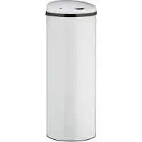 Relaxdays Sensor Mülleimer 50l, runder Edelstahl Abfalleimer, elektrischer Deckel, Automatik groß, HxD: 80 x 30 cm, weiß