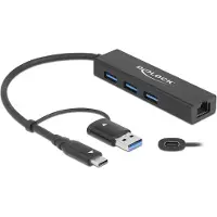 DeLOCK 3 Port USB 3.2 Gen 1 Hub + Gigabit LAN mit USB Type-C oder USB Typ-A Anschluss