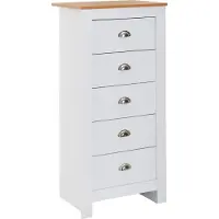 FineBuy Sideboard mit 5 Schubladen 53x114x39 cm Kommode Weiß / Eiche Modern Design Anrichte Hoch Schmal Schubladenkommode Wohnzimmer