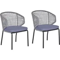 Beliani Gartenstuhl 2er Set Schwarz u. Grau Aluminiumgestell mit Armlehnen Rückenlehne Schnurgeflecht Auflagen Terrasse Balkon Outdoor Möbel