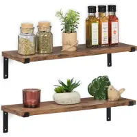 Relaxdays Wandregal industrial, 2er Set, Ablagebretter, BxT: 48 x 15,5 cm, Metall & Holzoptik, Hängeregal, braun/schwarz