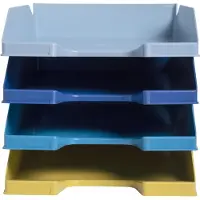 Exacompta Briefablage Set BEE BLUE Combo-Midi, 4-teilig, für Format A4+, stapelbar, Etikettenhalter, Blauer Engel, Polystyrol, mehrfarbig