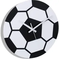 Relaxdays Wanduhr Fußball, Ø 30 cm, Fußballuhr Kinder, ohne Zahlen, Deko für Kinderzimmer & Jugendzimmer, schwarz/weiß