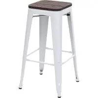 Mendler Barhocker MCW-A73 inkl. Holz-Sitzfläche, Barstuhl Tresenhocker, Metall Industriedesign stapelbar weiß