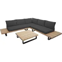 Mendler Garten-Garnitur MCW-H54, Garnitur Sitzgruppe Lounge-Set, Spun Poly Akazie Holz MVG Alu hellbraun, Polster dunkelgrau