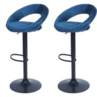 Mendler 2er-Set Barhocker MCW-F46, Barstuhl Tresenhocker Bistrohocker, Gestell schwarz Samt, petrol-blau