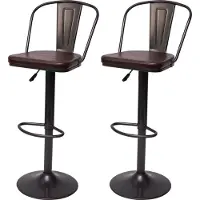 Mendler 2er-Set Barhocker MCW-H10a, Tresenhocker Barstuhl, höhenverstellbar drehbar Industrial Kunstleder Metall vintage braun