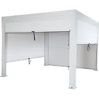 Mendler Pergola MCW-L46 mit Seitenwand, Gartenpavillon Lamellen-Pavillon Rollo, 11cm-Alu-Gestell, sturmfest 3x3m weiß