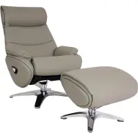 Mendler Relaxsessel mit Hocker MCW-K98, Fernsehsessel Sessel, Liegefunktion drehbar, Metall Echtleder/Kunstleder grau