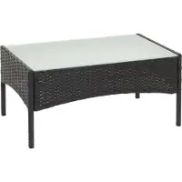 Mendler Poly-Rattan Gartentisch Hamar, Beistelltisch Tisch mit Glasplatte anthrazit