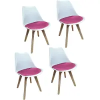 HTI Esszimmerstuhl Samt 4er Set Atlanta Weiß/Pink