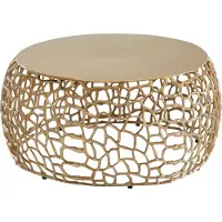 FineBuy Couchtisch Rund 66cm aus Aluminium & Metall Gold, Design Wohnzimmertisch mit organischer AST-Struktur, Moderner Sofatisch, Beistelltisch