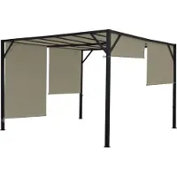 Mendler Pergola Beja, Garten Pavillon Terrassenüberdachung, stabiles 6cm-Stahl-Gestell + Schiebedach taupe 3x4m
