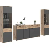 GuenstigEinrichten Wohnwand MASON W03 3-teilig - Nox Eiche und Basalt grau