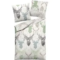 TRAUMSCHLAF Feinbiber Bettwäsche Hirsch mit Brille 135x200 cm + 80x80 cm