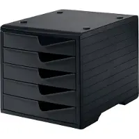 Styro Schubladenbox styroswing, 5 Schübe, Auszugsperre & Griffmulde, stapelbar, B 270 x T 340 x H 255 mm, Polystyrol, schwarz-schwarz