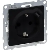 Legrand SEANO 2 in 1 Steckdose, USB Typ C-Kombinationssteckdose, mit erhöhtem Berührungsschutz, Steckklemmen, 16A, Schwarz, 765326