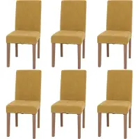 Mendler 6er-Set Esszimmerstuhl Littau, Stuhl Küchenstuhl Hochlehner, Stoff/Textil Chenille Holz gelb, naturfarbene Beine