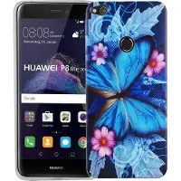 König Design Handy Hülle für Huawei P8 Lite 2017 Schmetterling Blau Tasche Case Cover Motiv