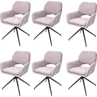Mendler 6er-Set Esszimmerstuhl MCW-N74, Küchenstuhl, drehbar Auto-Return, Stoff Bouclé (540g/m²) beige