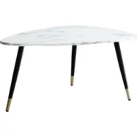 Wohnling Couchtisch 90x60x41 cm mit Marmor Optik Weiß Dreibein Wohnzimmertisch mit Metall-Gestell Sofatisch Dreieckig Tisch Wohnzimmer Beistelltisch