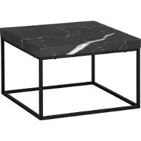 Wohnling Couchtisch 60x60x38 cm Schwarz Sofatisch in Marmor-Optik Modern Design Wohnzimmertisch Quadratisch Loungetisch Klein Kaffeetisch Metallbeine