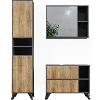 Vicco Badmöbel-Set Leano Anthrazit/Goldkraft Eiche 3-teilig, Model 53268