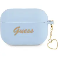 GUESS Guaplschsb Airpods Pro Hülle Blau/Blau Silikon Charm Heart Collection