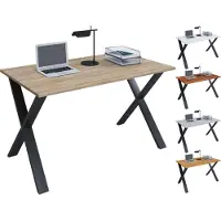VCM Holz Schreibtisch | H. 76 x B. 140 x T. 80 cm | Computertisch schlicht | Füße aus hochwertigem Metall | Arbeitstisch | Büromöbel - Lona X
