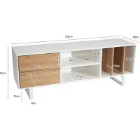 Wohnling Lowboard Weiß mit Eiche-Nachbildung 150x55x40 cm TV-Kommode Modern TV-Schrank Hoch Fernsehtisch Fernsehschrank mit Schubladen & Regal