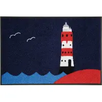 Wash & dry Fußmatte "Leuchtturm" Gr. 2, blau (blau, rot), B:50cm H:7mm L:75cm, Kunstfaser, BY KLEEN-TEX, Teppiche, Fußmatte, Schmutzfangmatte, rutschhemmend, In- und Outdoor geeignet, waschbar