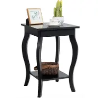Costway Nachttisch mit Ablage, 2 Ebene Beistelltisch aus Holz mit geschwungenen Beinen, Nachtkommode Laptoptisch Sofatisch industriell für Wohnzimmer, Schlafzimmer, 40 x 40 x 60 cm (1, Schwarz)