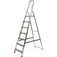 SZ Metall Stehleiter einseitig silber 7 Stufen, H: 227,0 cm