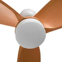 LINDBY Enon LED-Deckenventilator, weiß/holzfarben, DC, leise - , Enon, dimmbar, Weiß, für Wohnzimmer, Metall, Modern