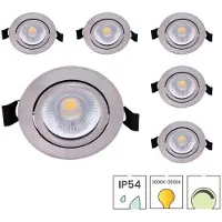 Lybardo 6er-Set LED-Downlights | Einbau | 5 Watt dimmbar | Schwenkbar | Dimmen bis warm | IP54 | Nickel