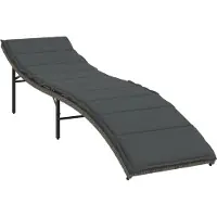 The Living Store Sonnenliege mit Kissen Grau 55x199x50 cm Poly Rattan