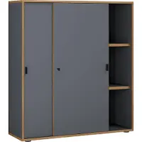 VCM Aktenschrank "Büroschrank Aktenschrank Schiebetüren Salia 3fach", schwarz (anthrazit), B:100cm T:37cm, Obermaterial: 100% Holz Wood., Schränke, Aktenschrank