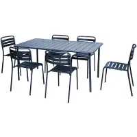 Sweeek - Gartentisch aus Stahl mit 6 Stühlen - Marineblau