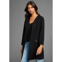 Laura scott Longblazer , Damen, Gr. 34, schwarz, Jersey, Obermaterial: 95% Polyester, 5% Elasthan, figurbetont, tiefer V-Ausschnitt, Blazer Longblazer, mit Reißverschlüssen, Topseller