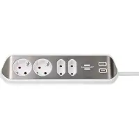 Ginza.se Eck-Steckdosenleiste estilo, 4-fach + USB-Ladefunktion, IP20, mit Kabel & Klebepads, L 70 x B 100 x H 300 mm, weiß-silber