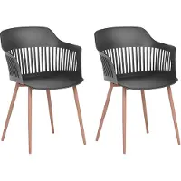 Beliani Esszimmerstuhl 2er Set Schwarz Kunststoff Metallbeine mit Holzmaserung Minimalismus Moderne Wohnzimmer Esszimmer