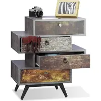 Relaxdays Vintage Kommode 4 Schubladen, originelles Lowboard in Betonoptik, Schublade mit Motiv, HBT: 68x60x40 cm, grau
