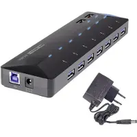 Renkforce RF-3806034 USB-Hub 7 Port USB-A USB 3.0 5 GBit/s mit Schnellladeport, mit Status-LEDs Schwarz
