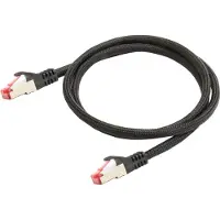 Mad Multimedia RNS Patchkabel mit Rastnasenschutz und Nylongeflecht, Cat. 6, S/FTP, PiMF, PVC, 250MHz, OFC, schwar