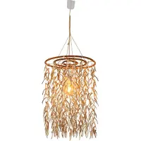 Näve Pendelleuchten - Pendelleuchte "KOKOS" d: 40cm, Hängelampe im Asia Style, aus Holz in beige, 120 cm hoch, Ø 40 cm, E27-Fassung