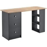 En.casa Schreibtisch 120x50x72cm Bürotisch mit Schubladen Dunkelgrau/Holz Ablage Regal PC Tisch []