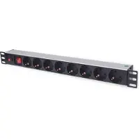 Intellinet 19" 8-fach Steckdosenleiste, Schutzkontakt, Überlastschalter, Netzschalter, 3 m Stromkabel, 1 HE, Standard, Geändert, 1U, Horizontal, Aluminium, Aluminium, Schwarz, 8 AC-Ausgänge